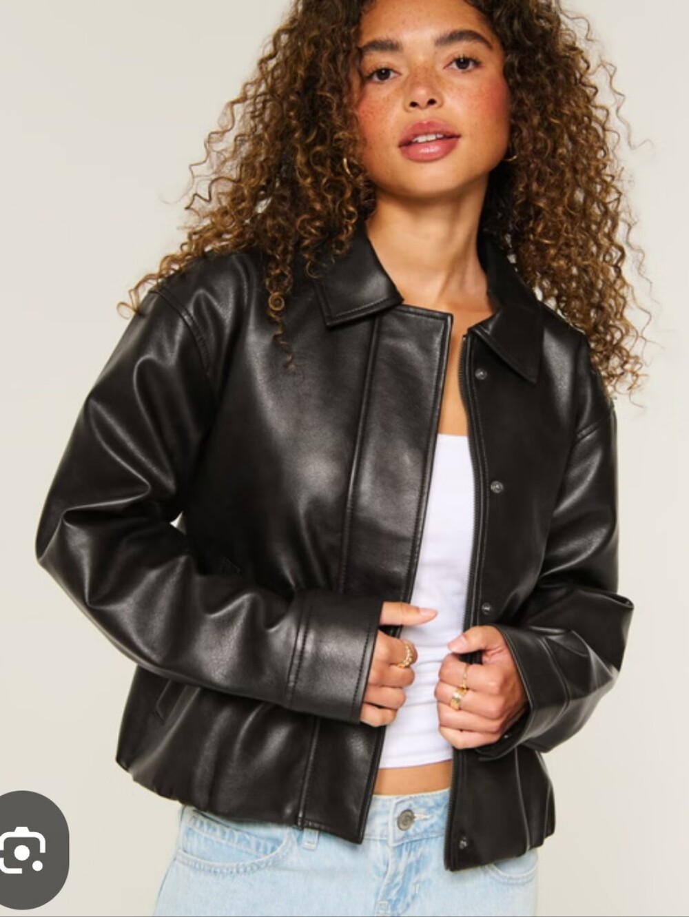 Black Faux Leather Button-Front Jacket - Women